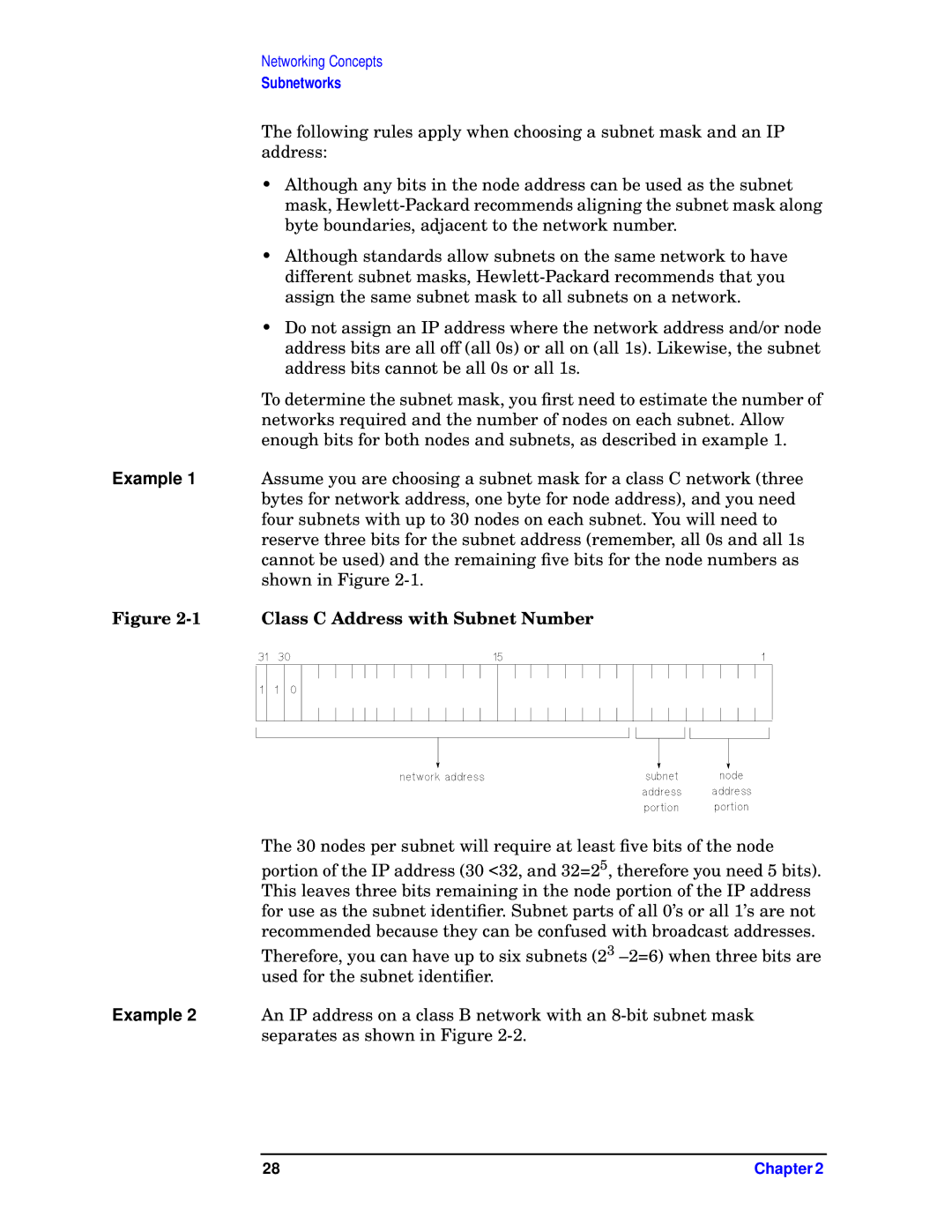 HP E3000 MPE/IX, E3000/IX manual Example, Class C Address with Subnet Number 