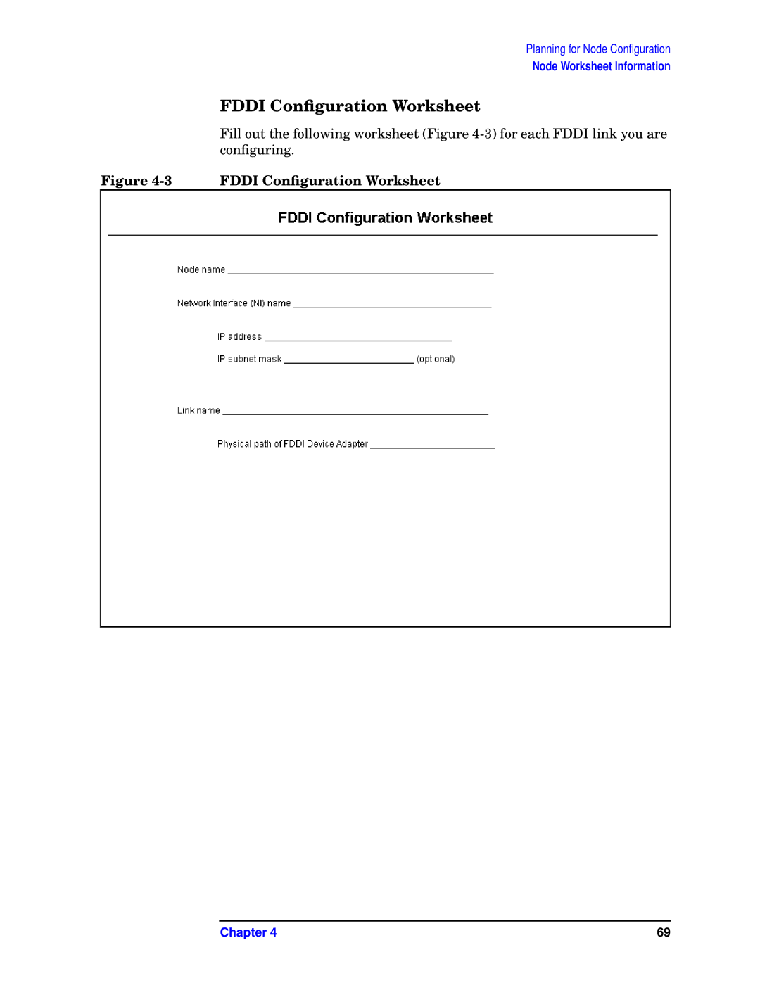 HP E3000/IX, E3000 MPE/IX manual Fddi Conﬁguration Worksheet 