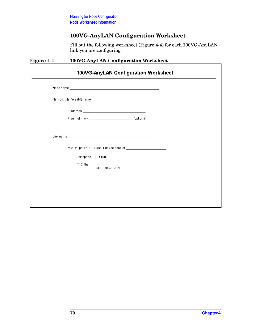 HP E3000 MPE/IX, E3000/IX manual 100VG-AnyLAN Conﬁguration Worksheet 