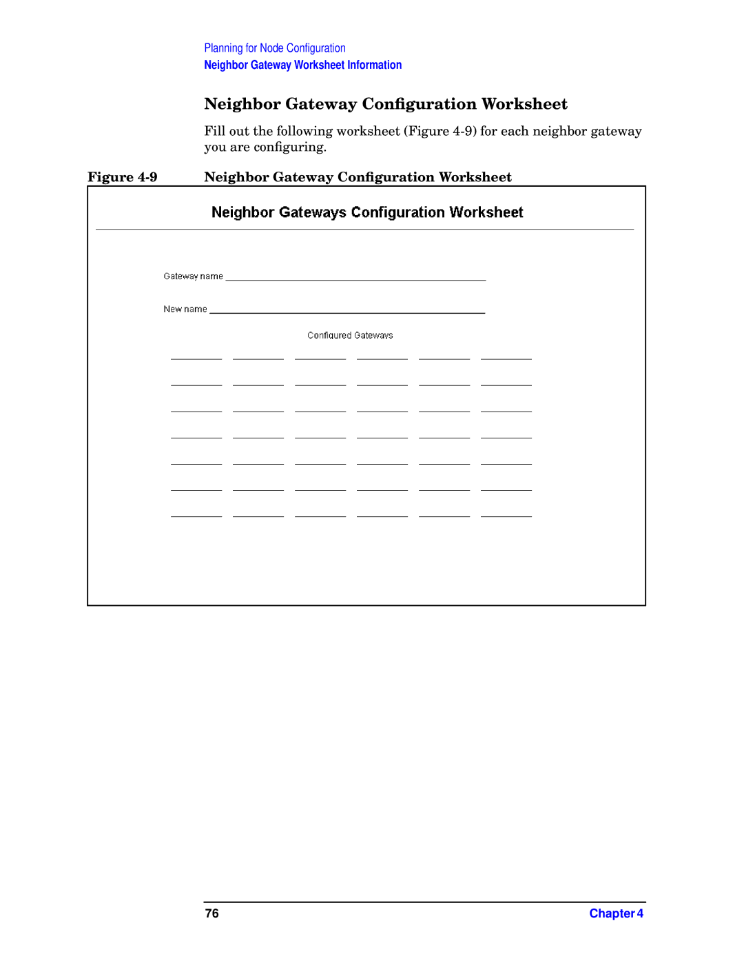 HP E3000 MPE/IX, E3000/IX manual Neighbor Gateway Conﬁguration Worksheet 