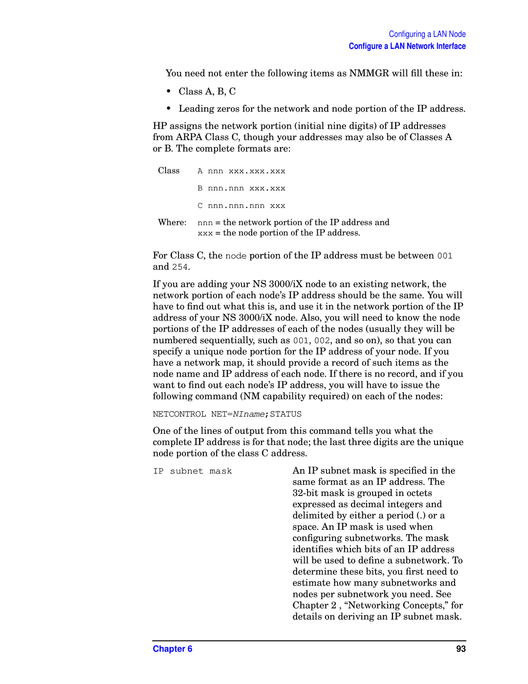 HP E3000/IX, E3000 MPE/IX manual An IP subnet mask is speciﬁed 