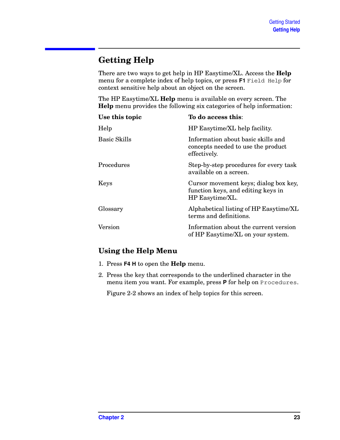 HP e3000 MPE/iX Systems B1940-90005 manual Getting Help, Using the Help Menu, Use this topic To do access this 