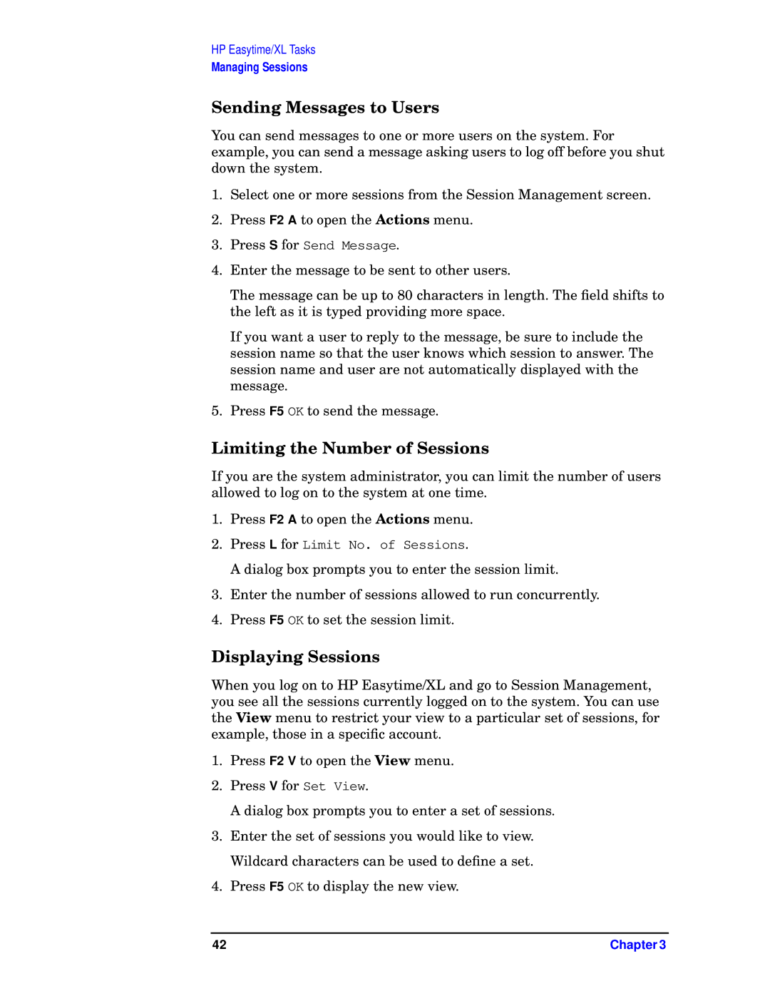 HP e3000 MPE/iX Systems B1940-90005 manual Sending Messages to Users, Limiting the Number of Sessions, Displaying Sessions 