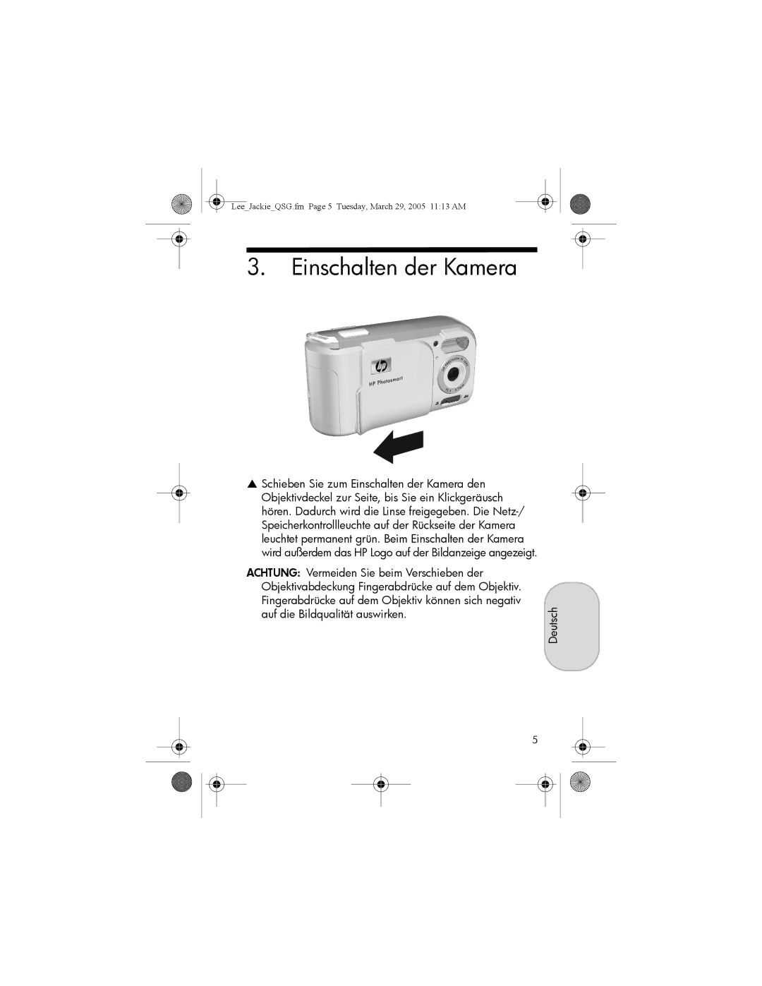 HP E217, E317 manual Einschalten der Kamera 