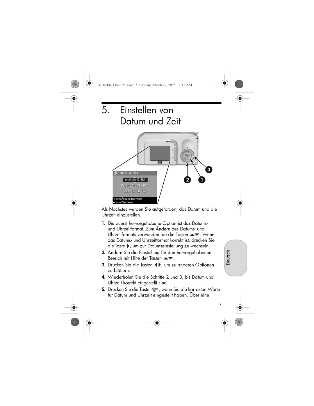 HP E217, E317 manual Einstellen von Datum und Zeit 