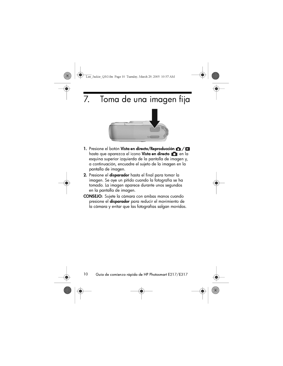 HP E317, E217 manual Toma de una imagen fija 