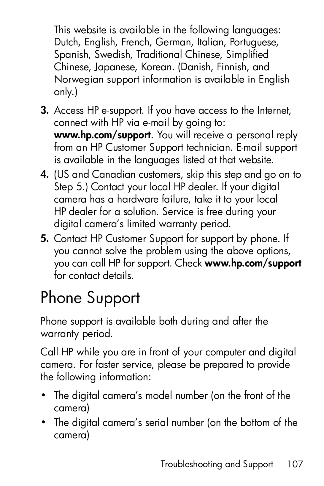 HP E317 manual Phone Support 