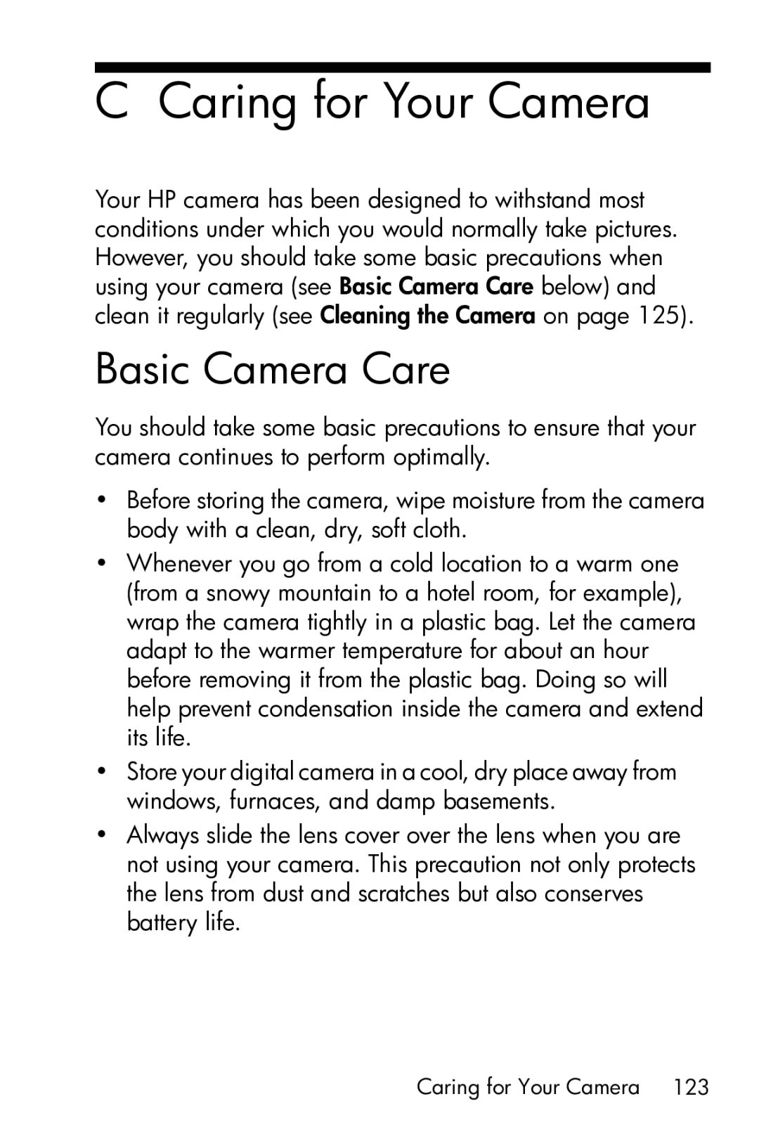 HP E317 manual Caring for Your Camera, Basic Camera Care 