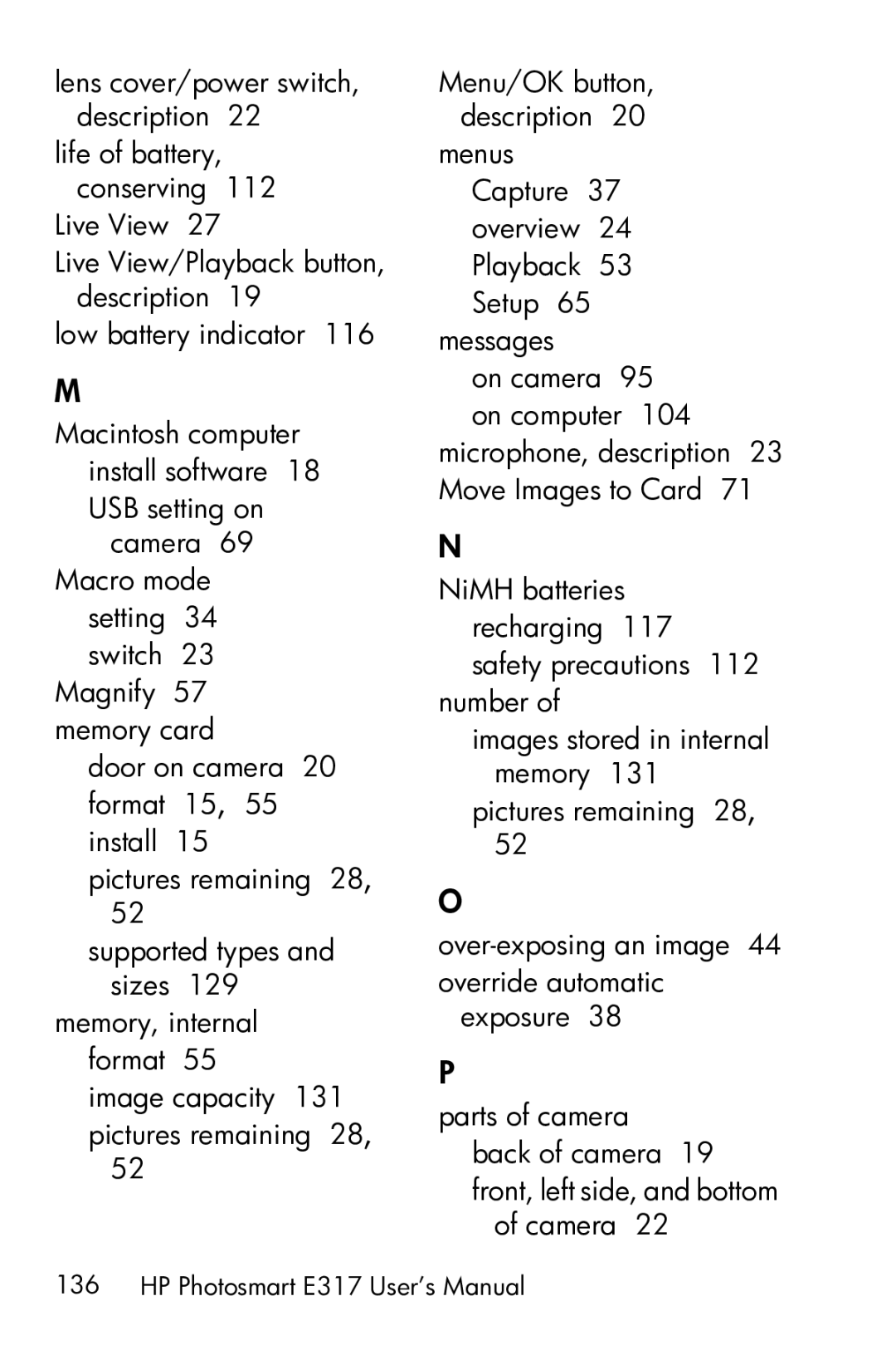 HP E317 manual USB setting on camera 