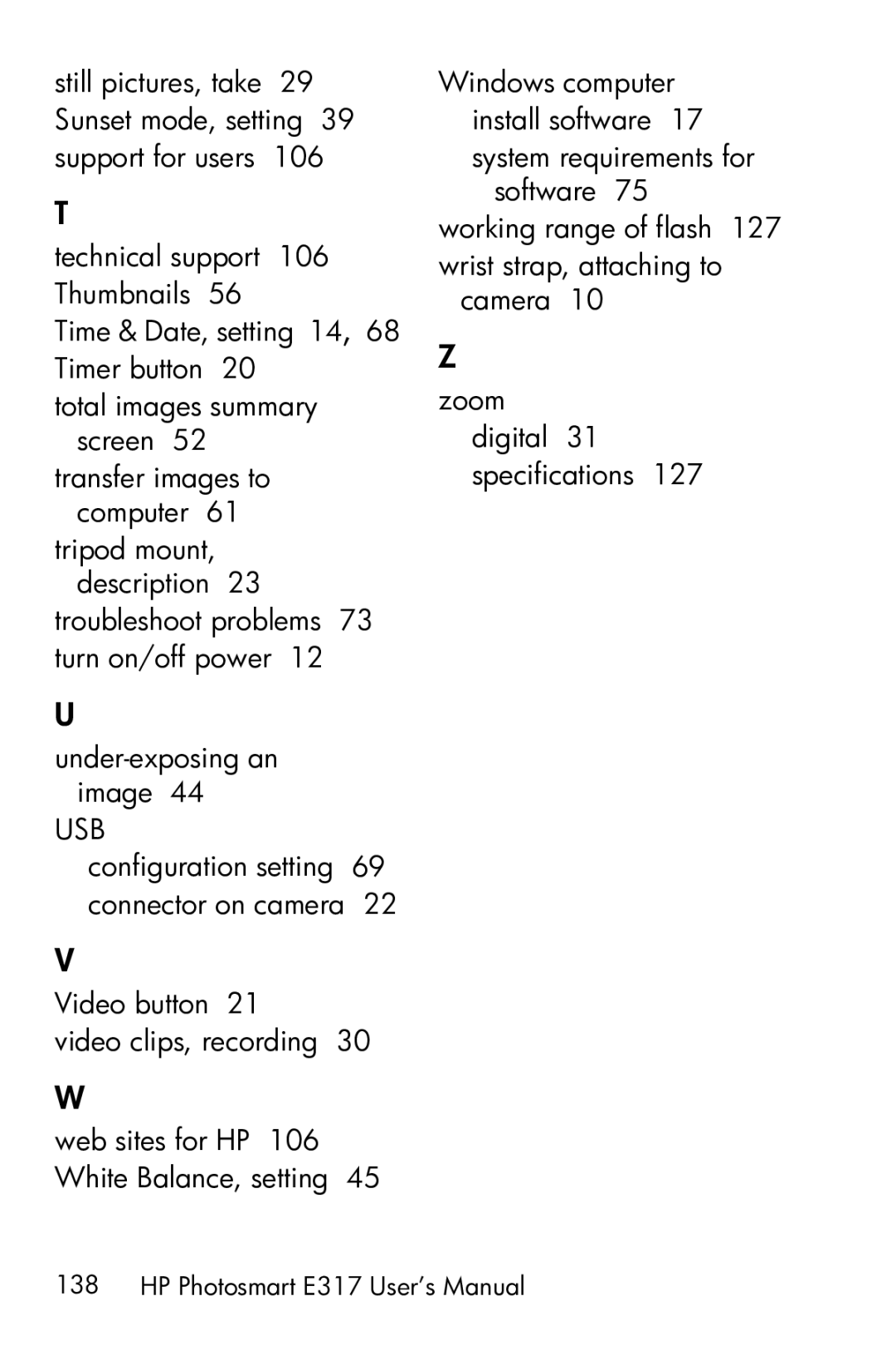 HP E317 manual Usb 