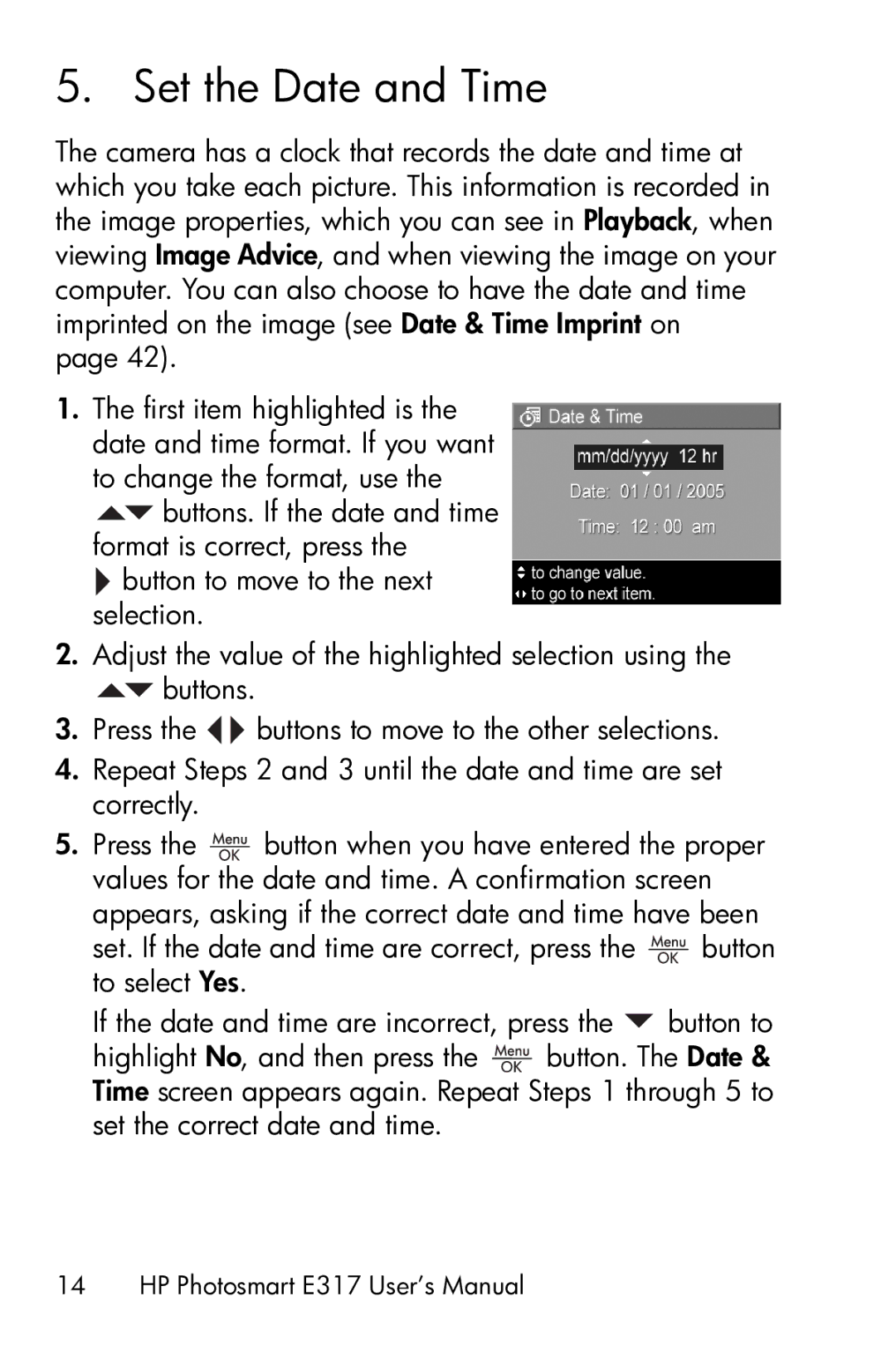 HP E317 manual Set the Date and Time 