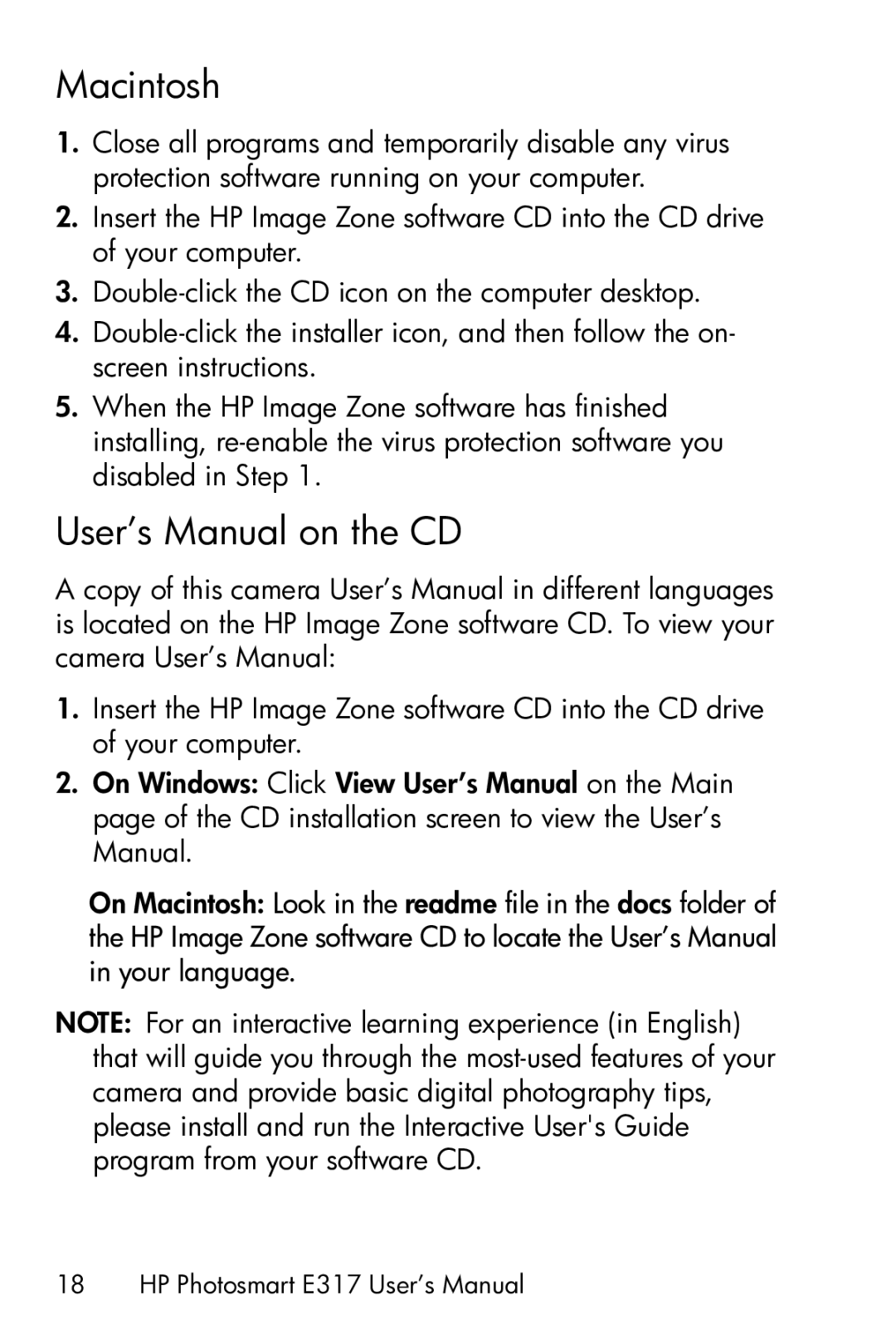 HP E317 manual Macintosh 