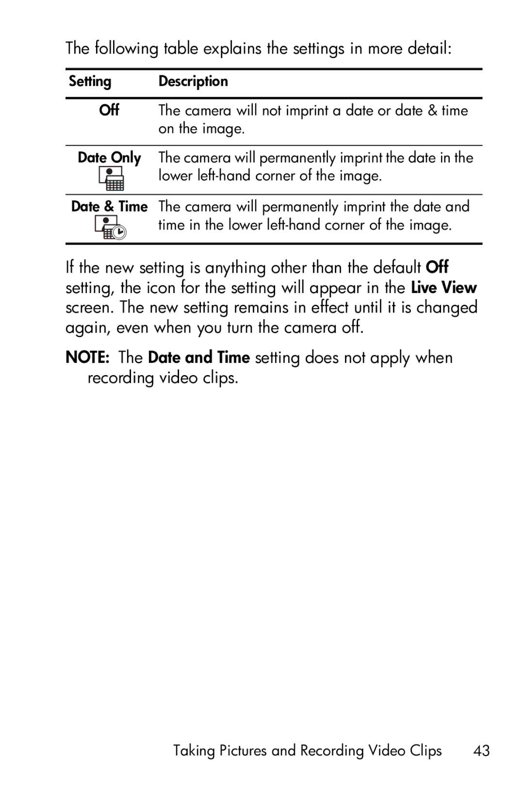 HP E317 manual Following table explains the settings in more detail 