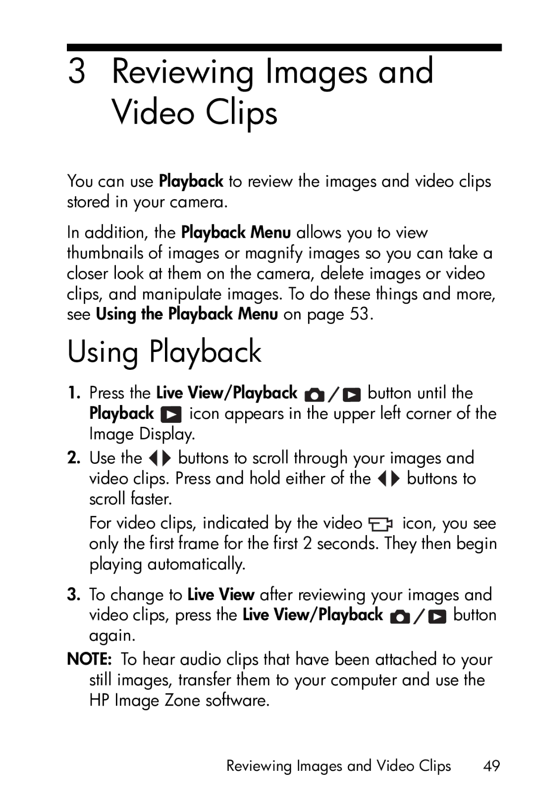 HP E317 manual Reviewing Images and Video Clips, Using Playback 