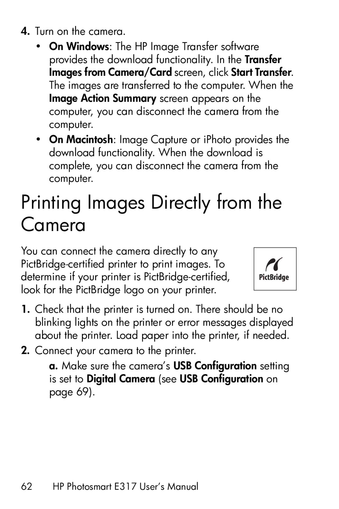 HP E317 manual Printing Images Directly from the Camera 