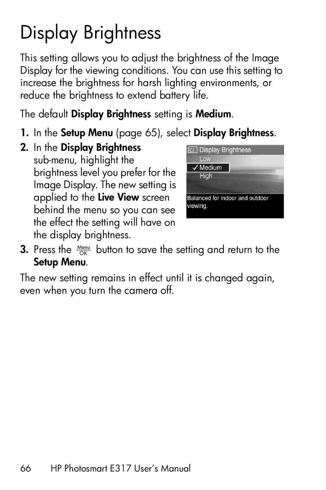 HP E317 manual Display Brightness 