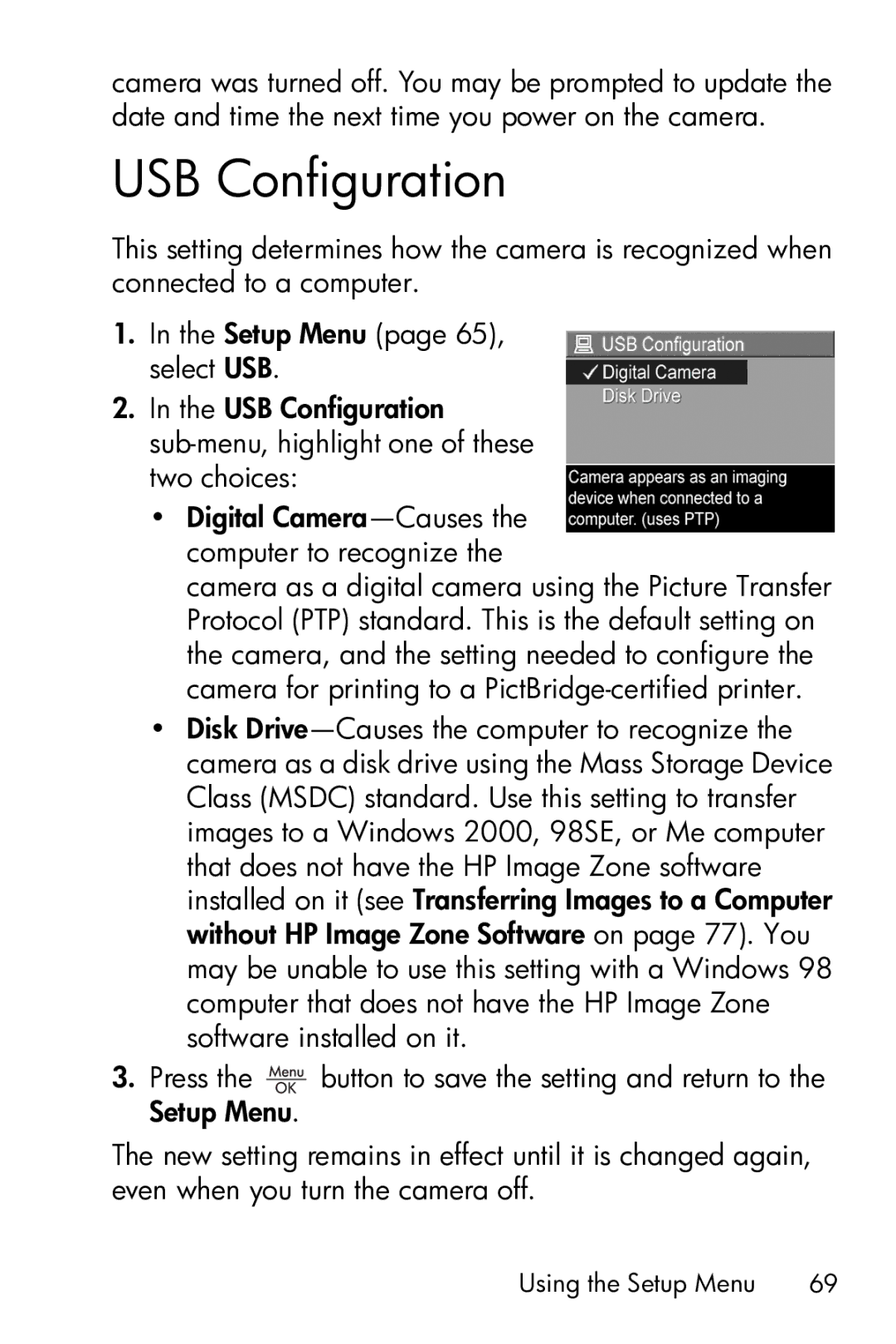 HP E317 manual USB Configuration 