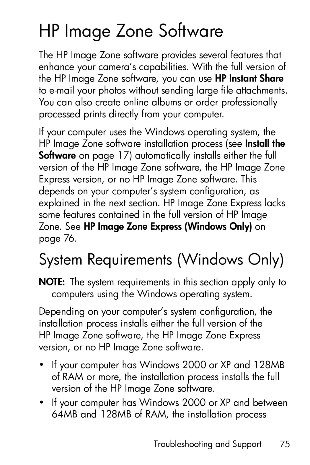 HP E317 manual HP Image Zone Software, System Requirements Windows Only 