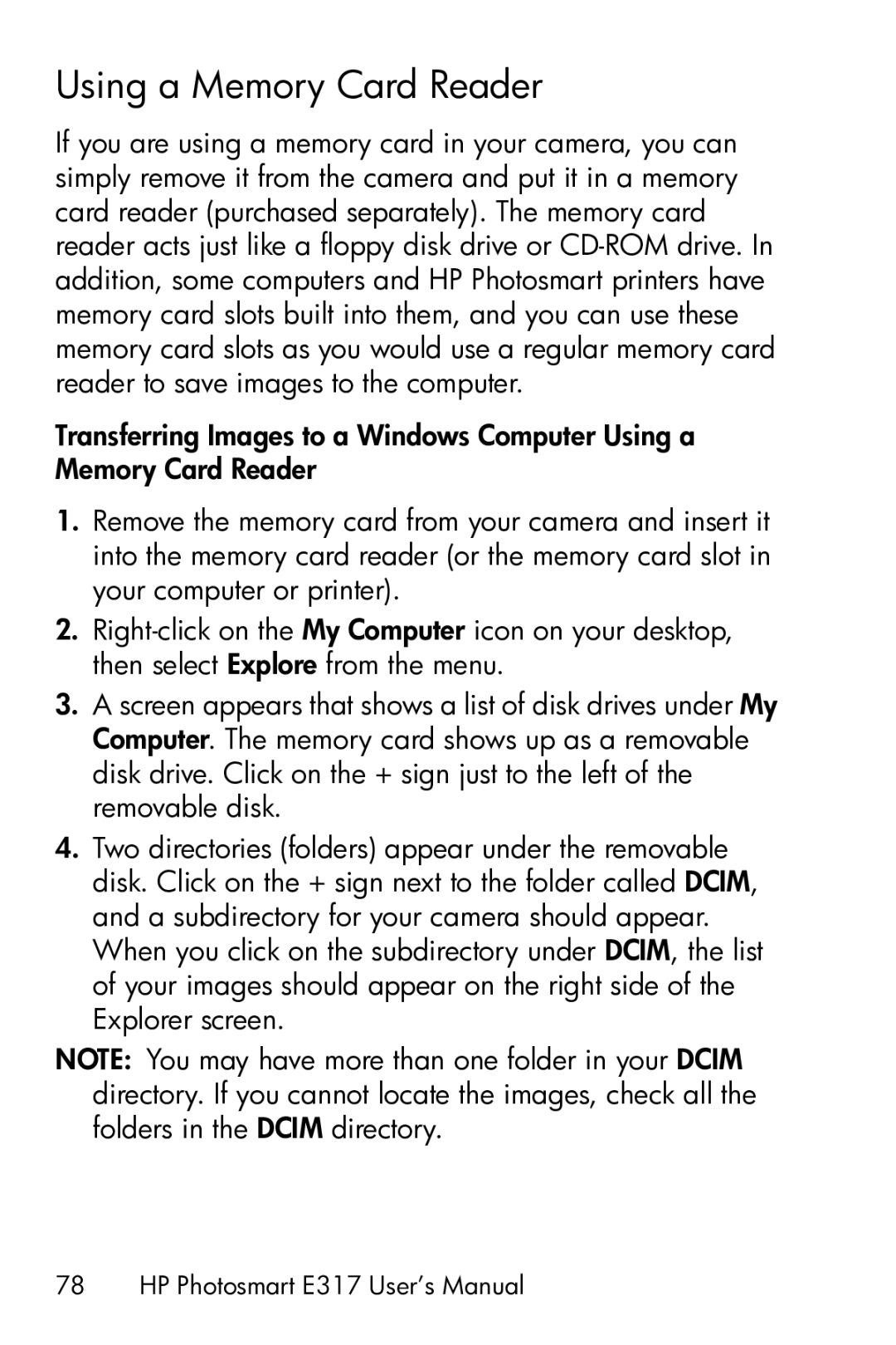 HP E317 manual Using a Memory Card Reader 