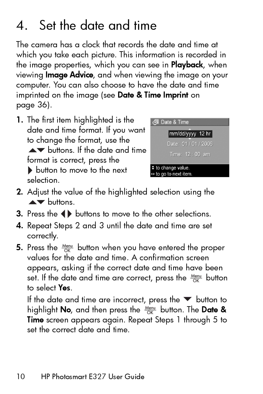 HP E327 manual Set the date and time 