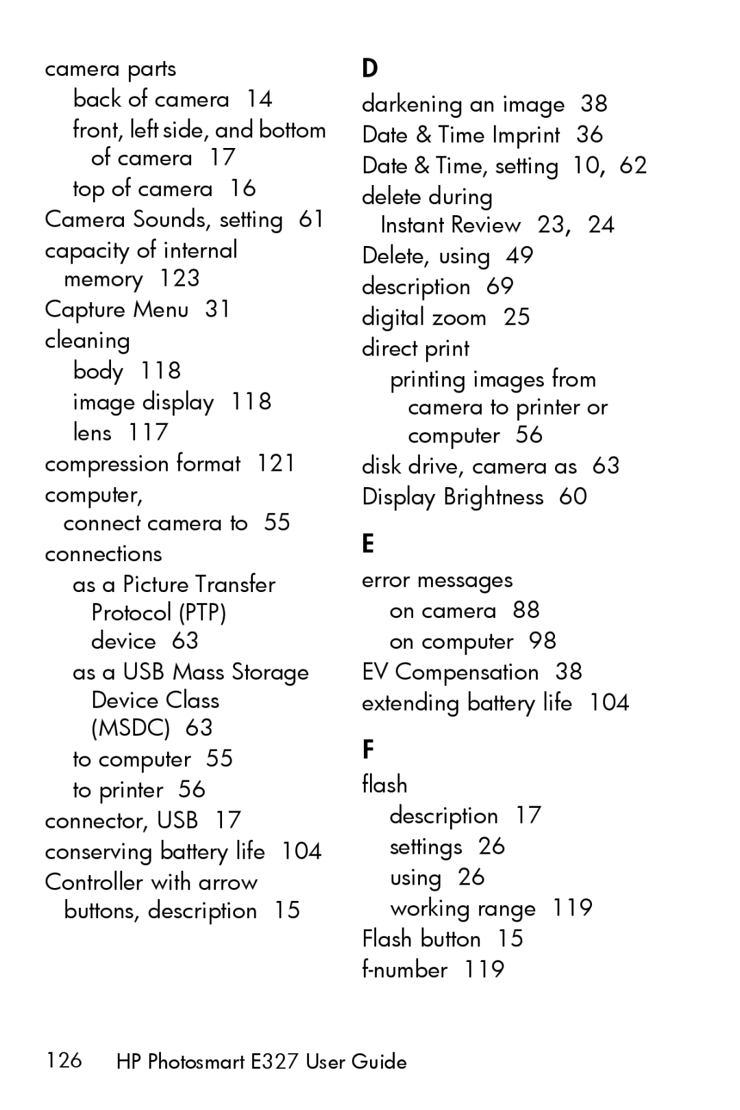 HP E327 manual Top of camera 16 Camera Sounds, setting 