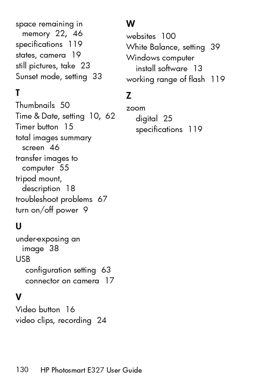 HP E327 manual Usb 