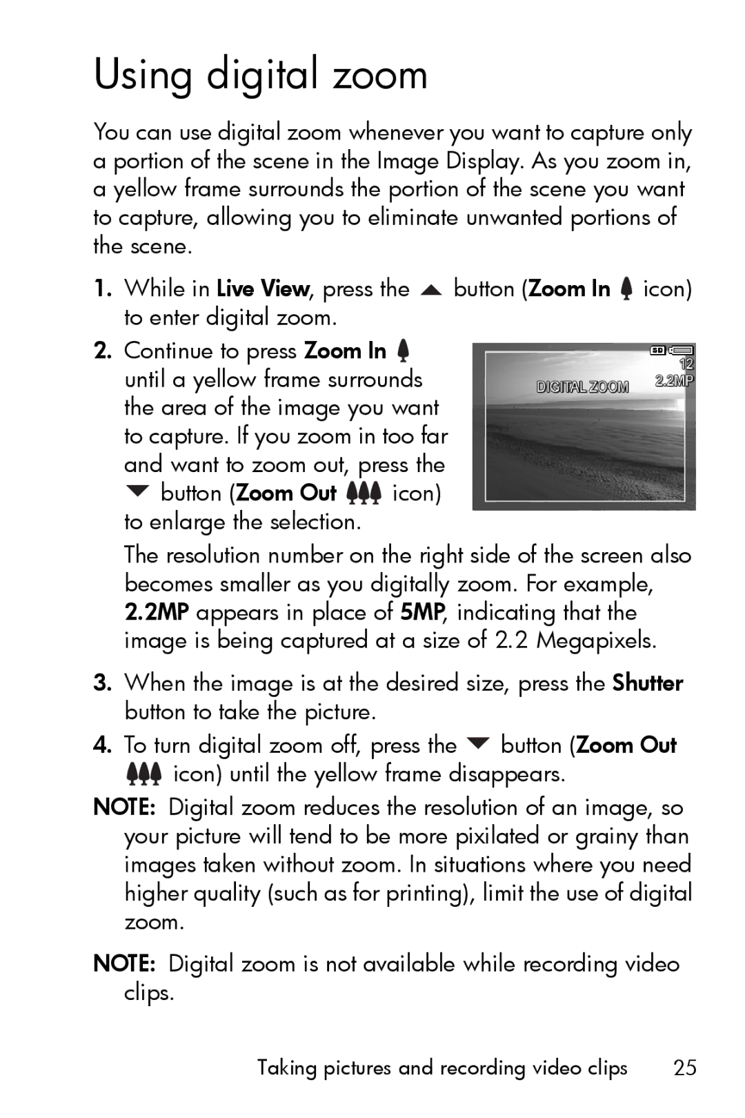 HP E327 manual Using digital zoom 