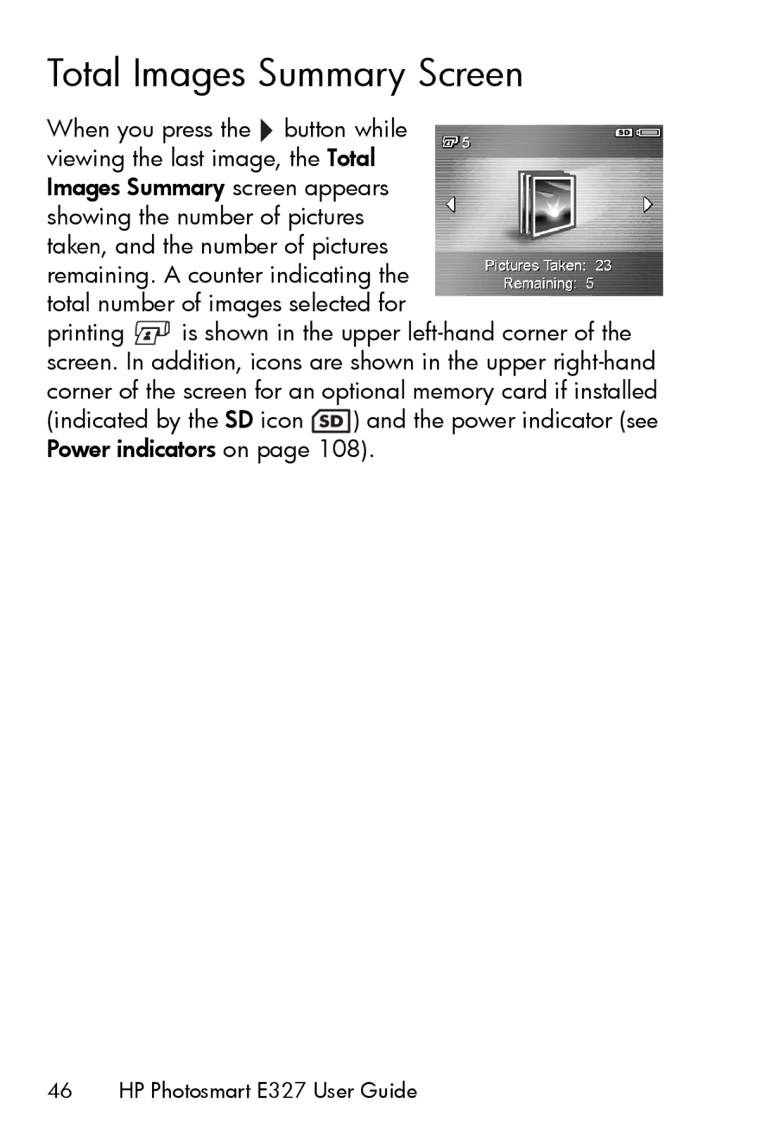 HP E327 manual Total Images Summary Screen 