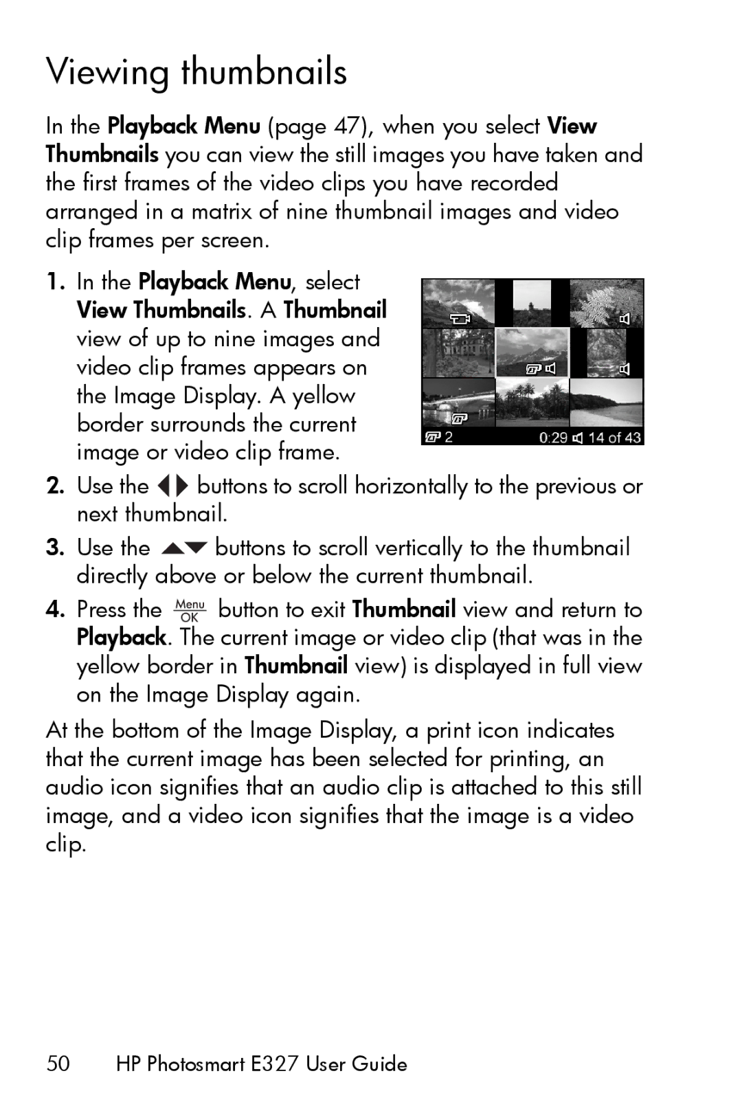 HP E327 manual Viewing thumbnails 