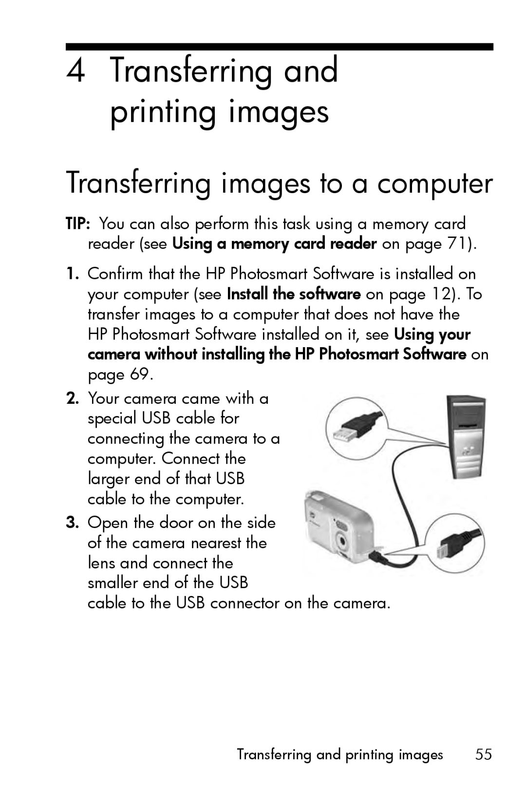 HP E327 manual Transferring and printing images, Transferring images to a computer 