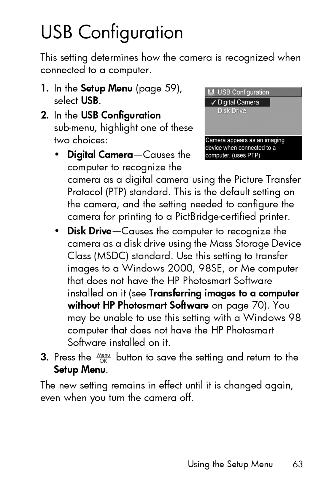 HP E327 manual USB Configuration 