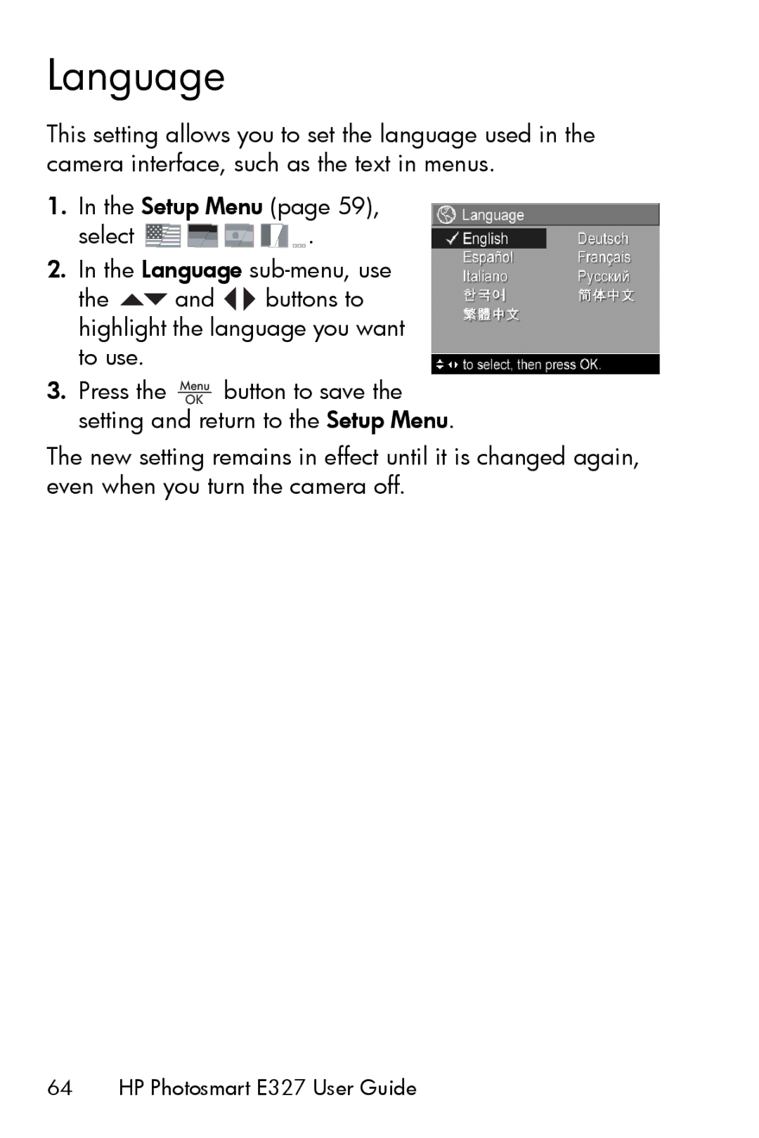 HP E327 manual Language 