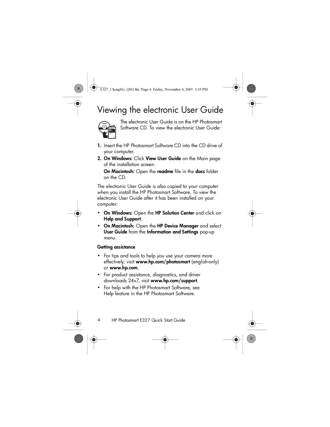 HP E327 manual Viewing the electronic User Guide 