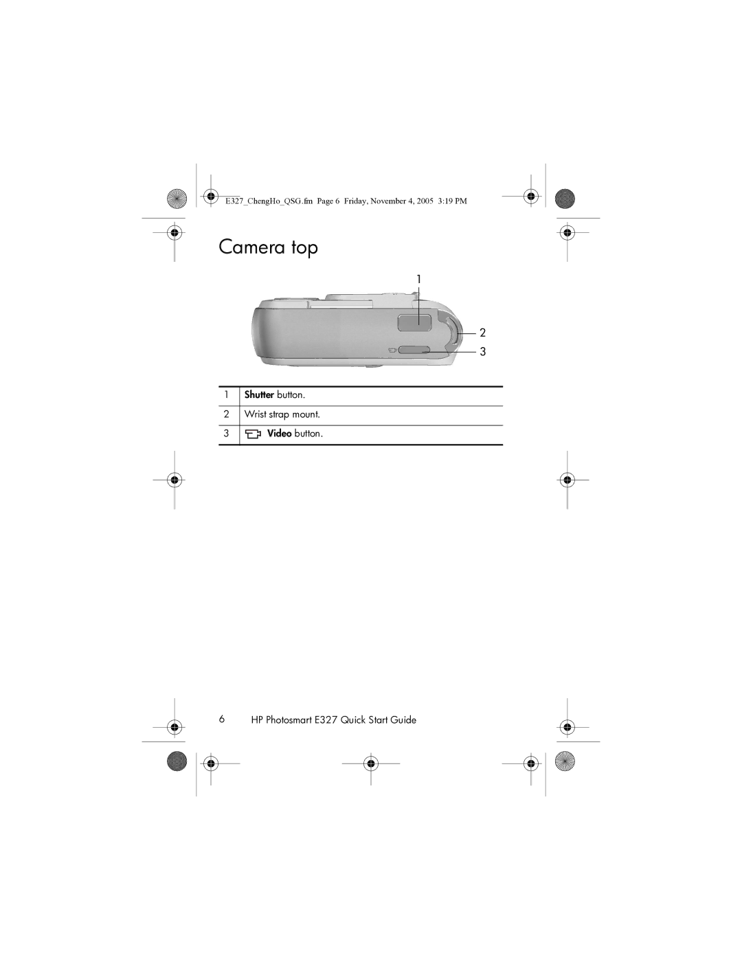 HP E327 manual Camera top 