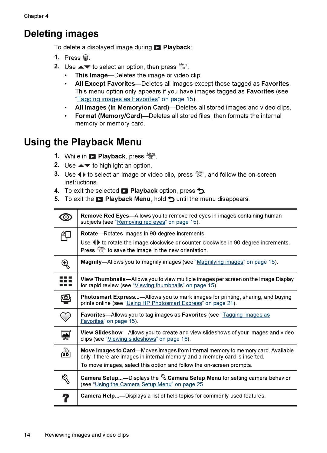 HP E330 manual Deleting images, Using the Playback Menu 