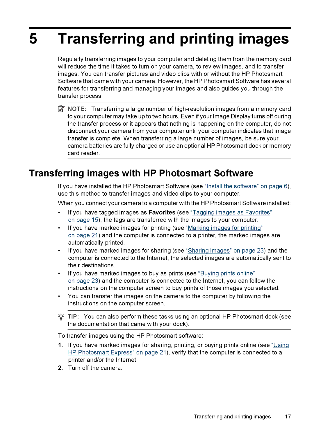 HP E330 manual Transferring and printing images, Transferring images with HP Photosmart Software 