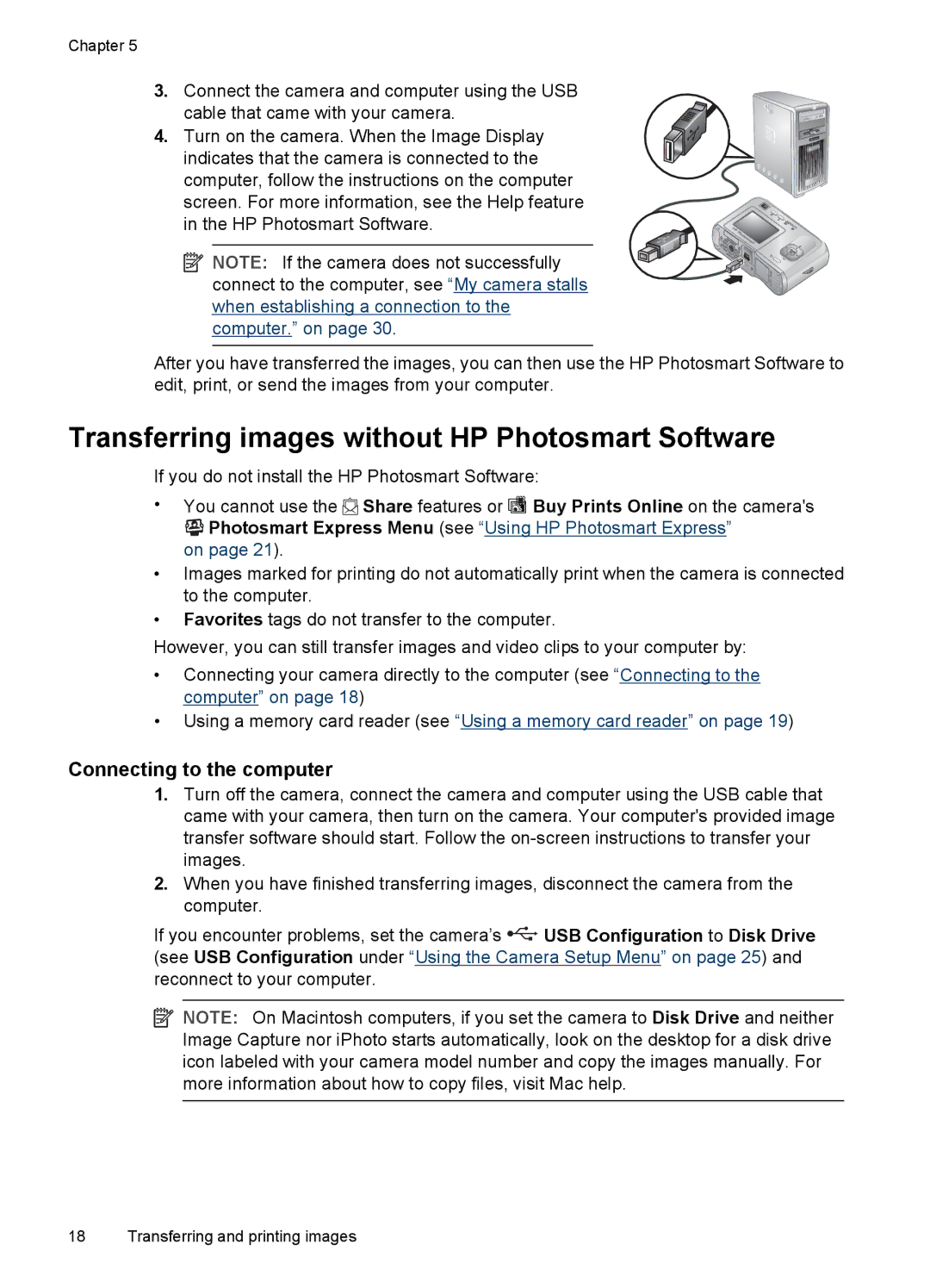 HP E330 manual Transferring images without HP Photosmart Software, Connecting to the computer 