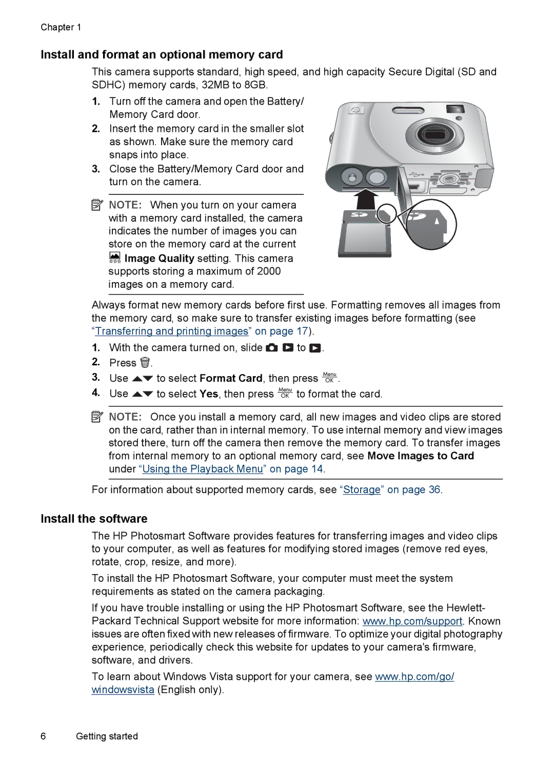 HP E330 manual Install and format an optional memory card, Install the software 