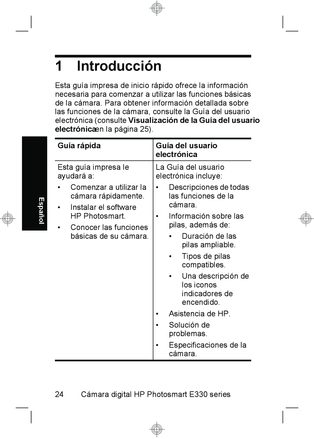 HP E330 manual Introducción, Guía rápida Guía del usuario Electrónica 