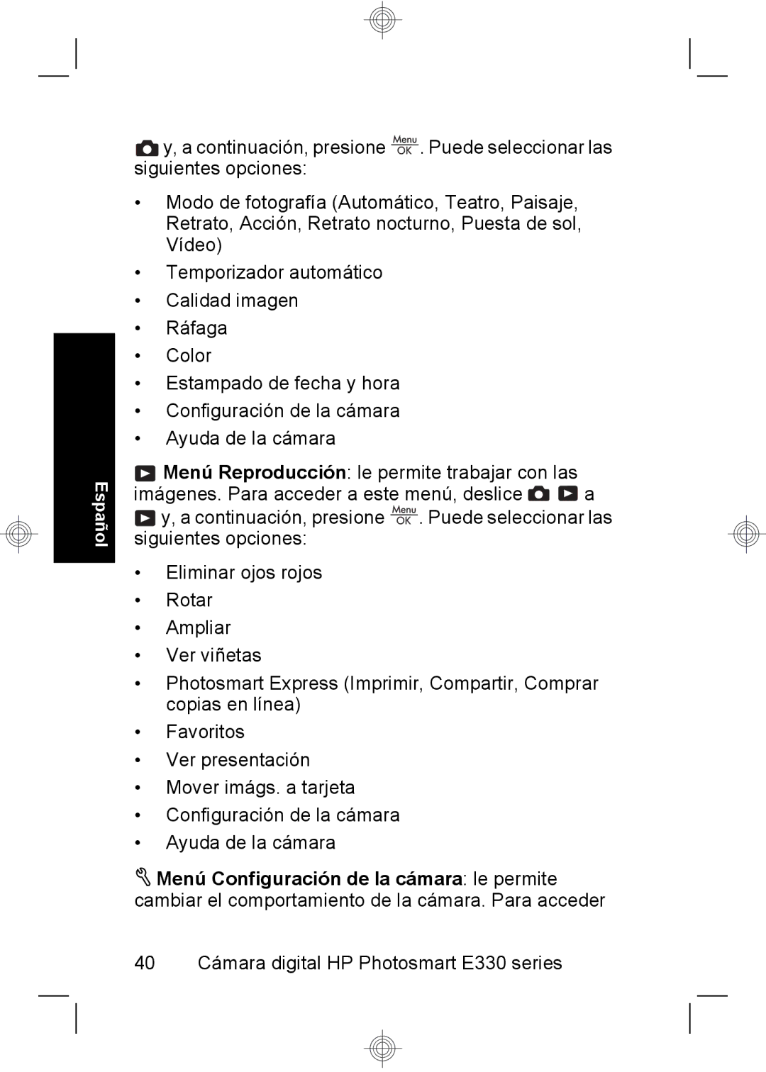 HP manual 40 Cámara digital HP Photosmart E330 series 