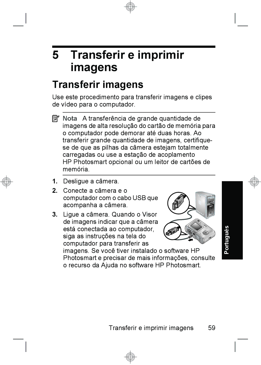 HP E330 manual Transferir e imprimir imagens, Transferir imagens 