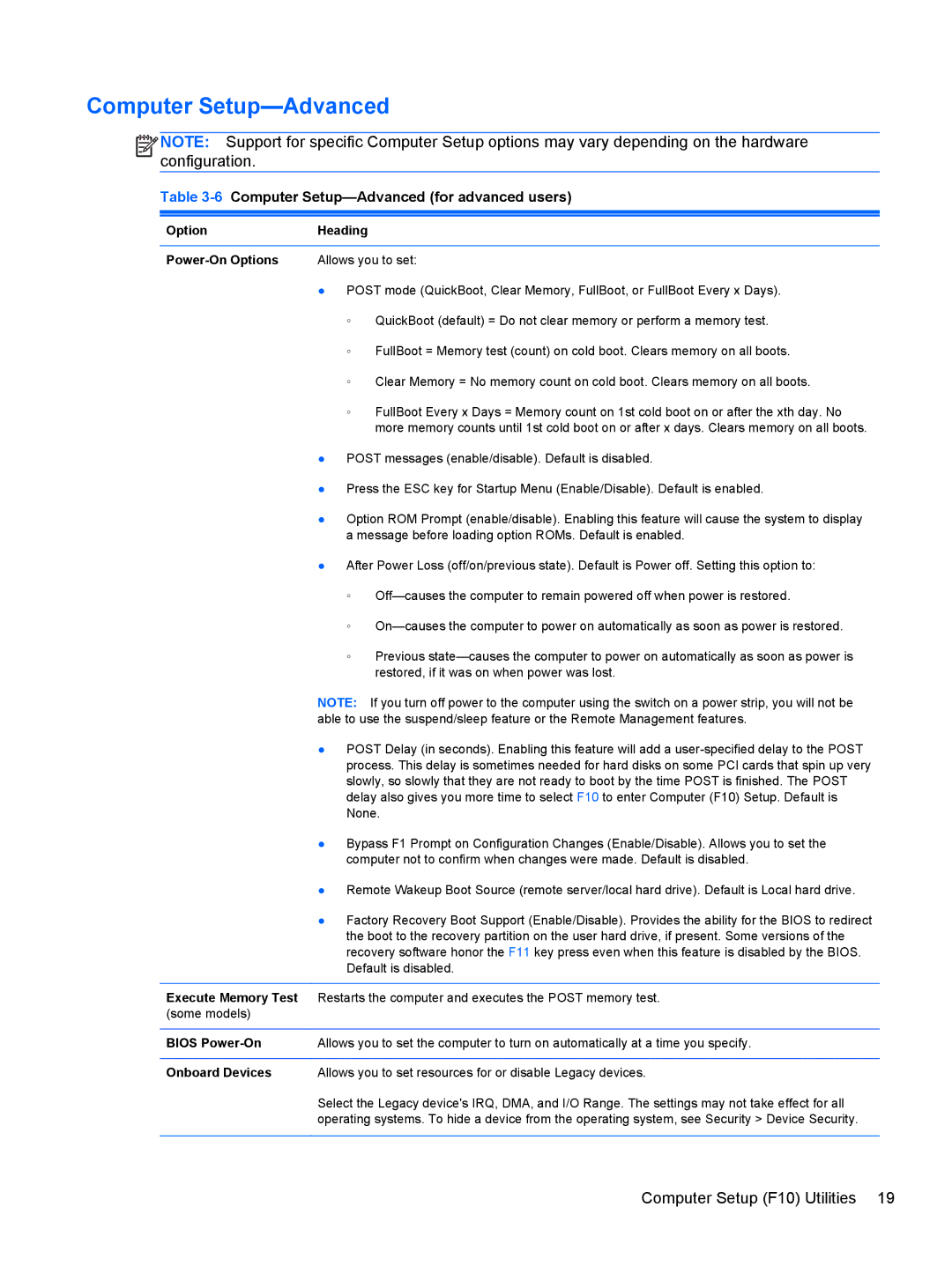 HP E3S36UT#ABA, E3S33UT#ABA, Pro 6305 C1E21UT#ABA manual 6Computer Setup-Advanced for advanced users 