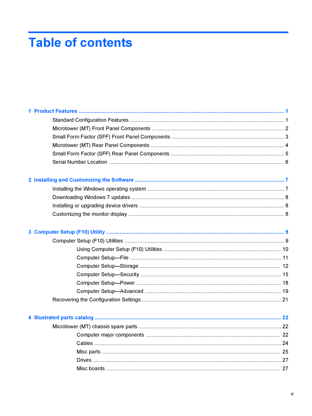 HP E3S33UT#ABA, E3S36UT#ABA, Pro 6305 C1E21UT#ABA manual Table of contents 