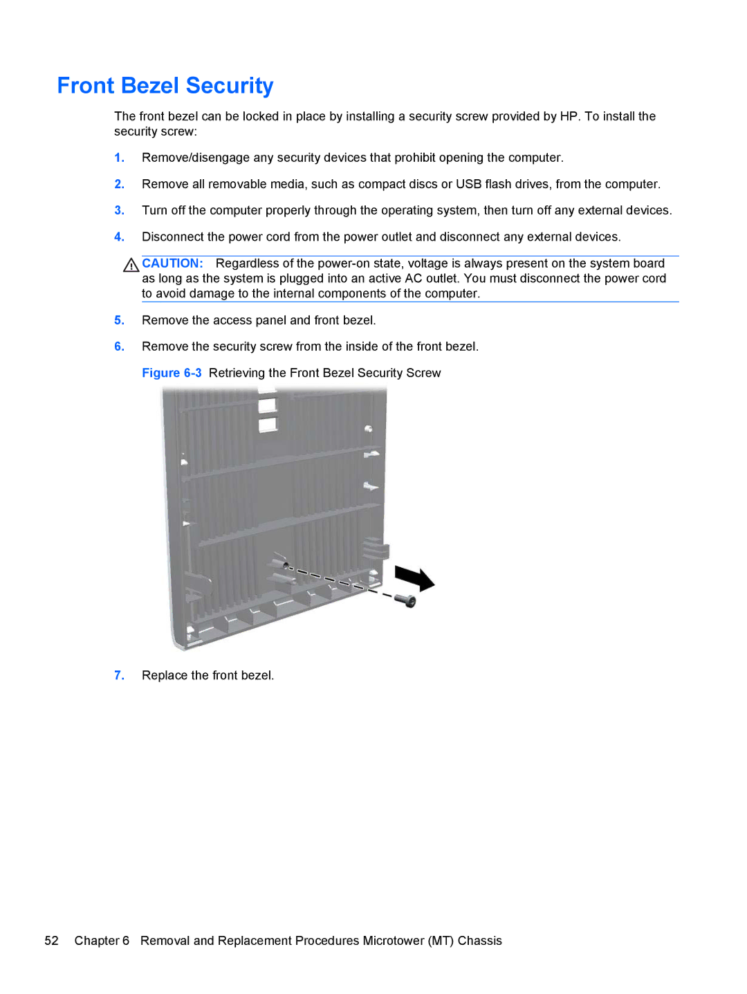 HP E3S36UT#ABA, E3S33UT#ABA, Pro 6305 C1E21UT#ABA manual Front Bezel Security 