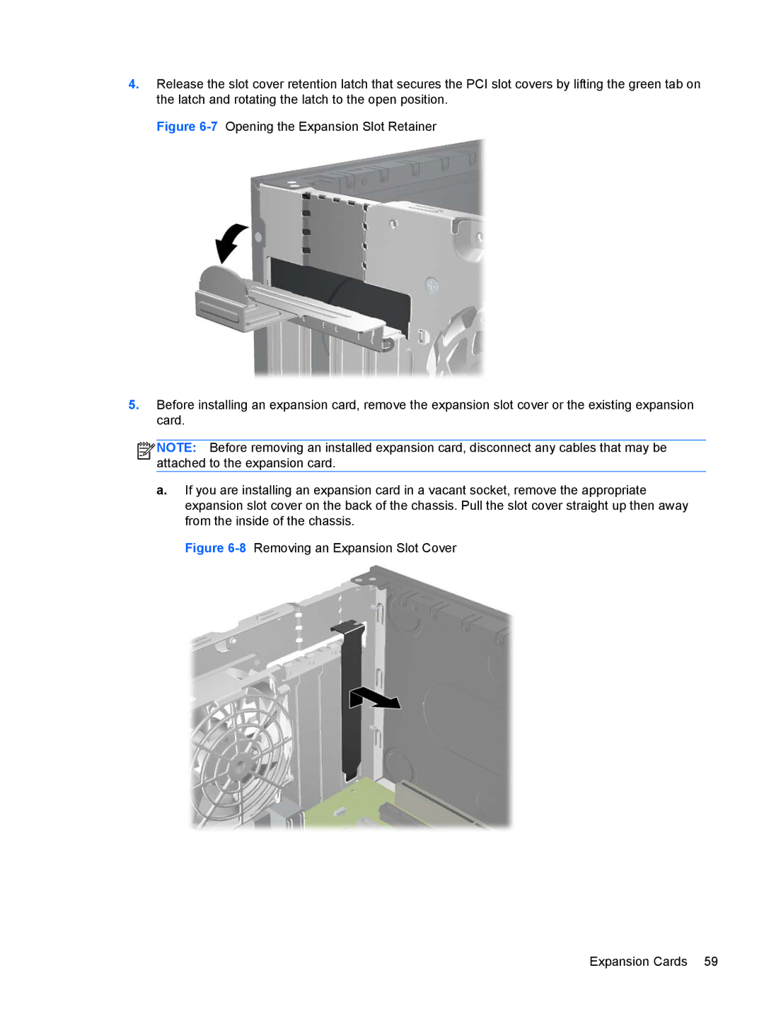 HP E3S33UT#ABA, E3S36UT#ABA, Pro 6305 C1E21UT#ABA manual 8Removing an Expansion Slot Cover Expansion Cards 