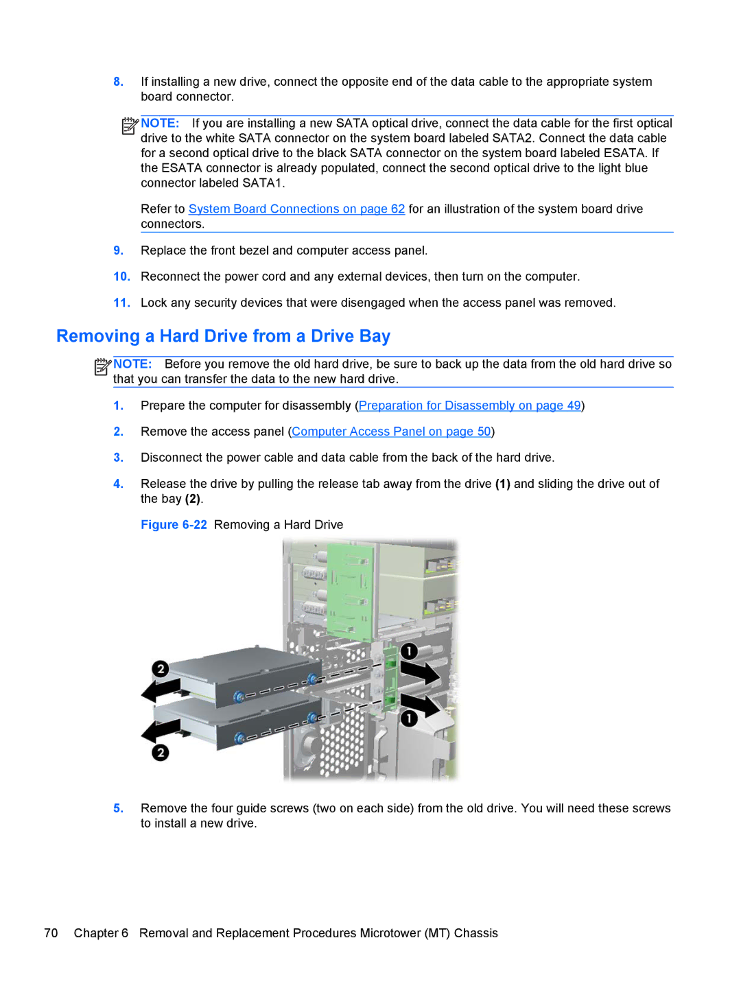 HP E3S36UT#ABA, E3S33UT#ABA, Pro 6305 C1E21UT#ABA manual Removing a Hard Drive from a Drive Bay 