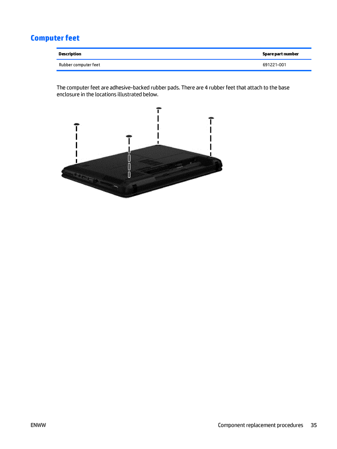 HP E3U59UT 15.6' E3U59UT#ABA manual Computer feet 