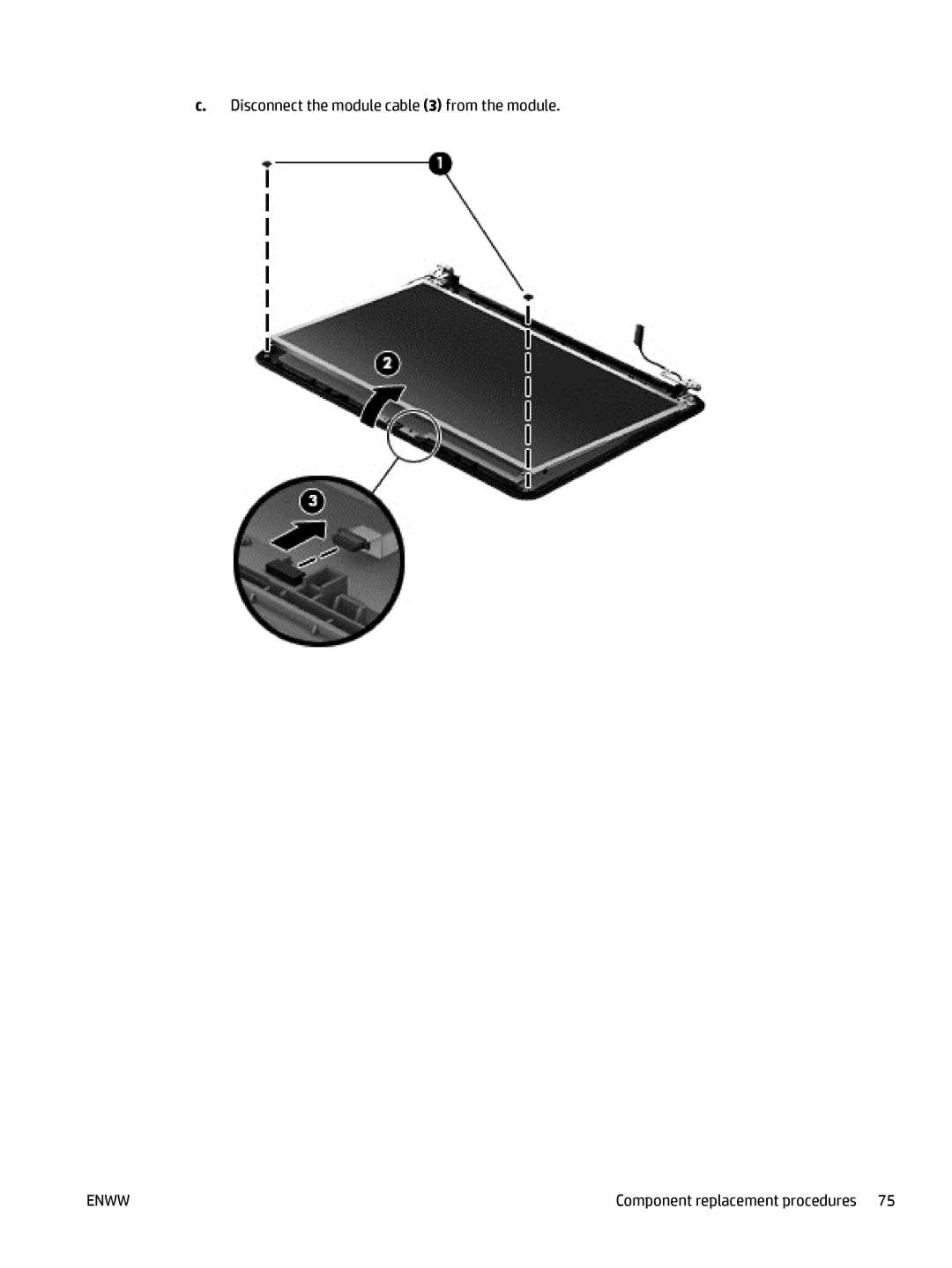HP E3U59UT 15.6' E3U59UT#ABA manual Disconnect the module cable 3 from the module 