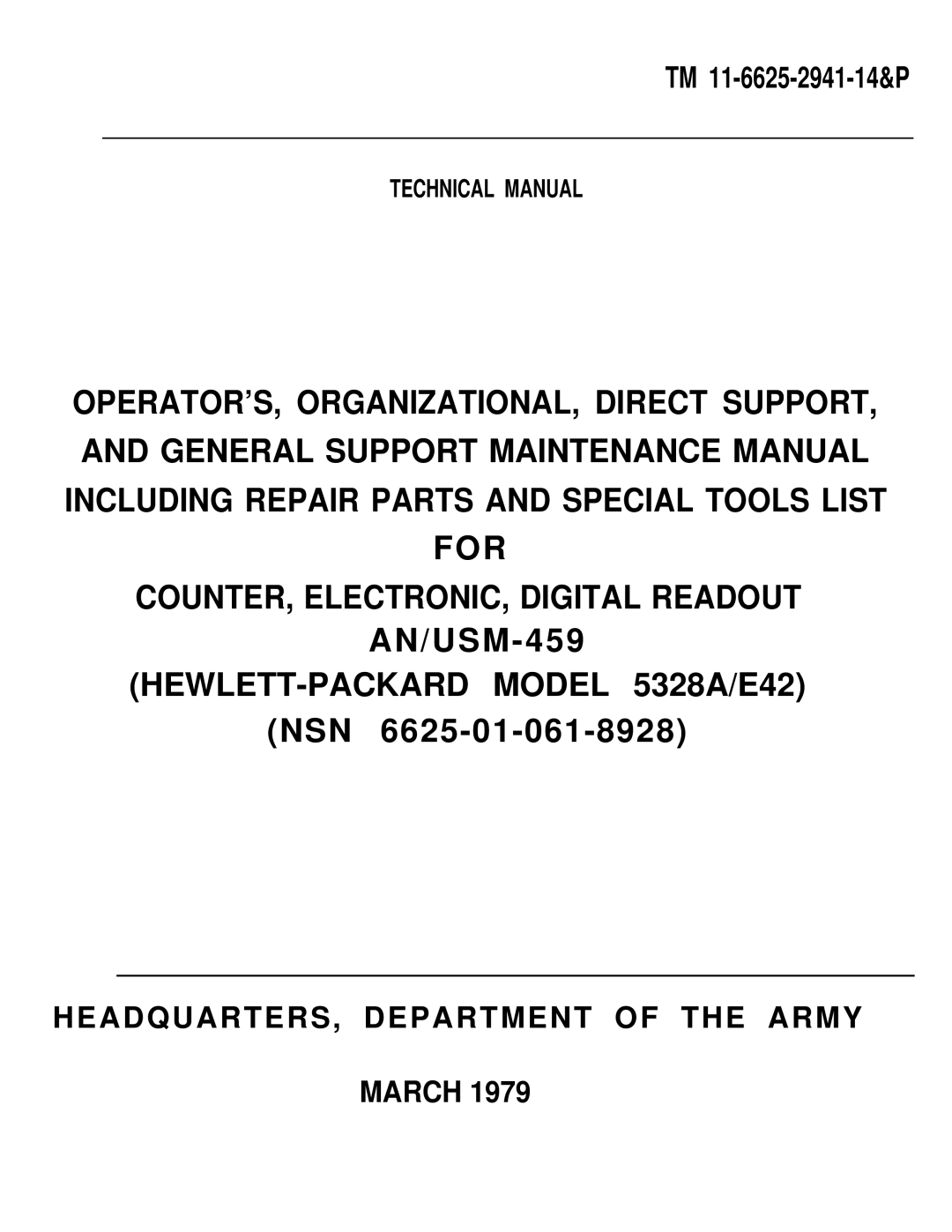 HP manual AN/USM-459 HEWLETT-PACKARD Model 5328A/E42 NSN 