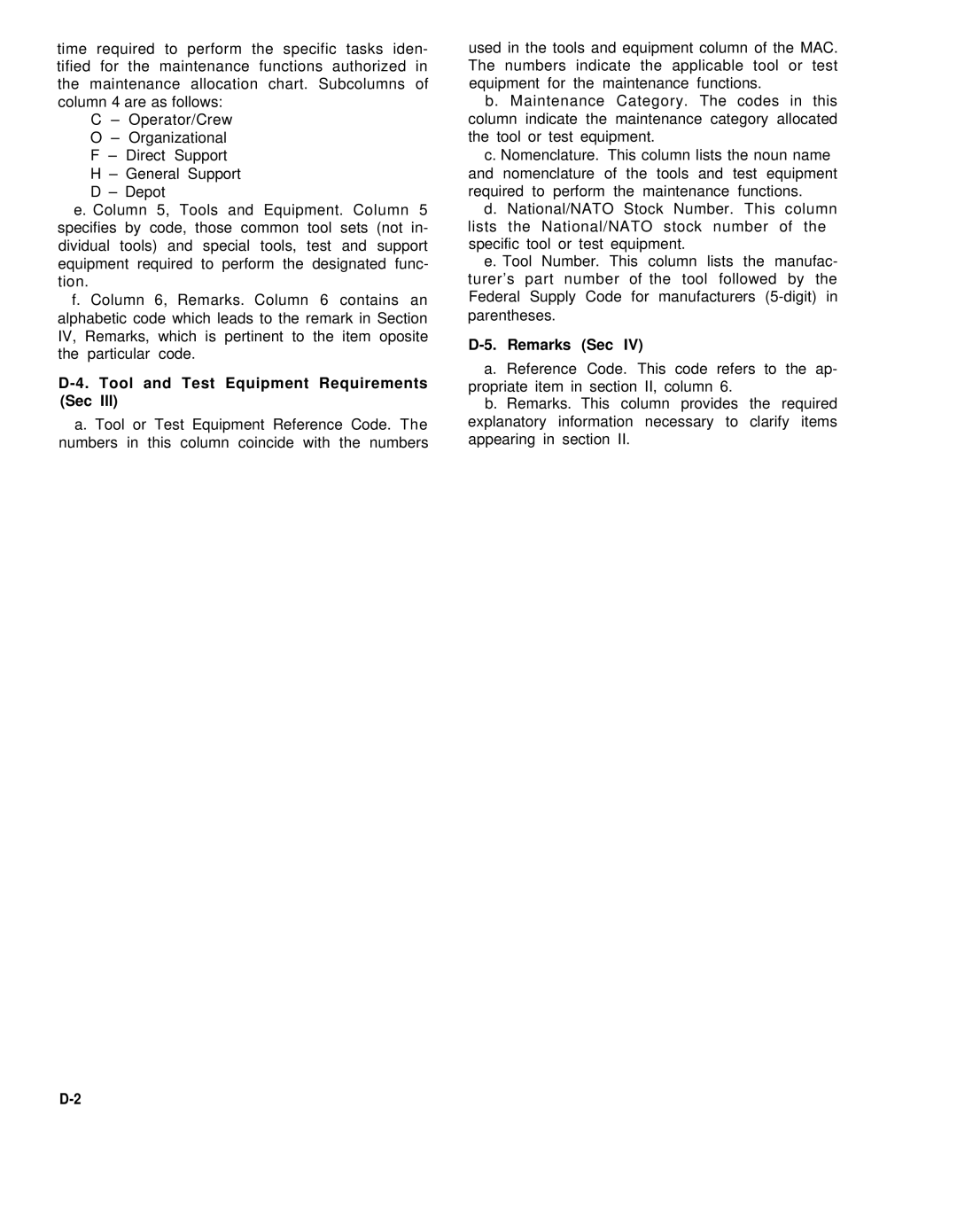 HP E42 manual Tool and Test Equipment Requirements Sec Ill, Remarks Sec 